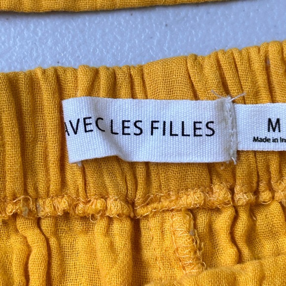 Avec Les Filles 2 Piece Gauze Set Button Front Shirt Drawstring Shorts Medium - Picture 5 of 6